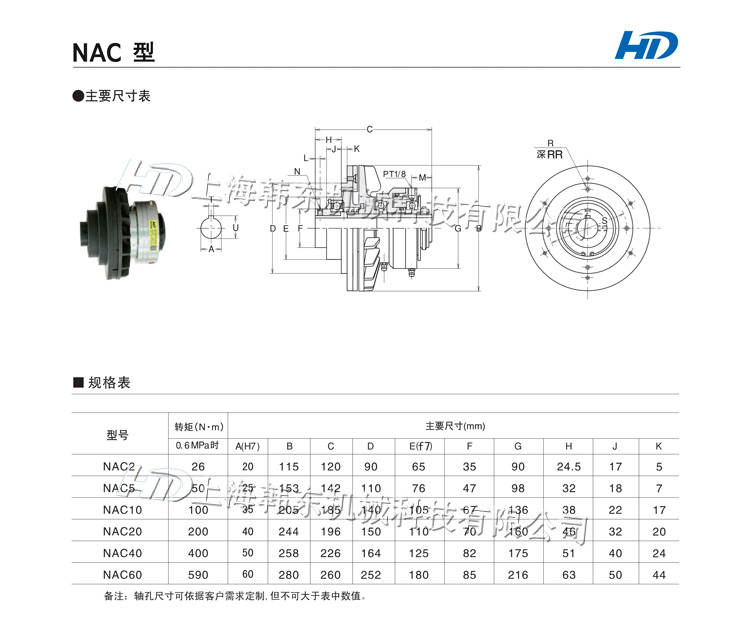 NAC空壓通軸離合器安裝尺寸圖 空壓通軸離合器