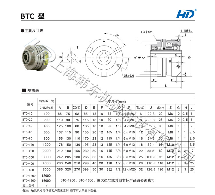 齒式氣動離合器BTC系列優勢安裝尺寸圖 BTC齒式氣動離合器